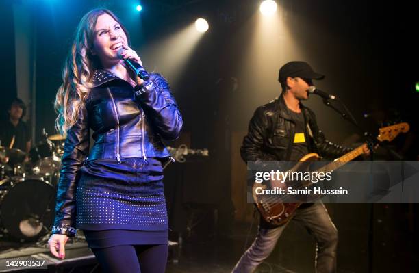 Leire Martinez and Alvaro Fuentes of Spanish group La Oreja De Van Gogh perform at The Scala on April 14, 2012 in London, United Kingdom.