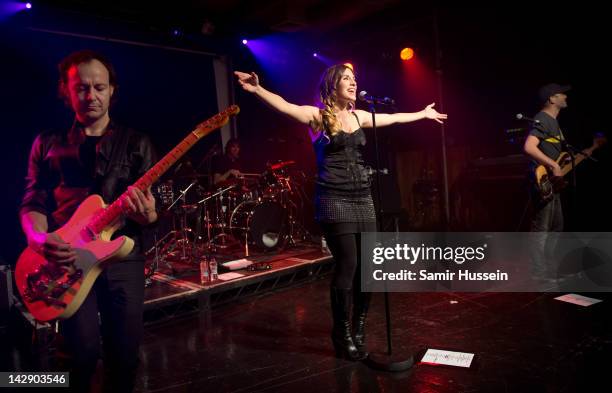 Pablo Benegas, Leire Martinez and Alvaro Fuentes of Spanish group La Oreja De Van Gogh perform at The Scala on April 14, 2012 in London, United...