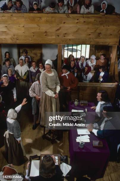 English actress Vanessa Redgrave , among others, appears in a courtroom scene from the TV miniseries 'Three Sovereigns for Sarah' , Boston,...