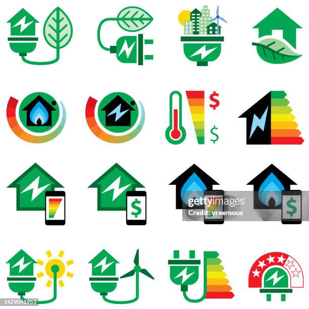 green energy and energy efficiency symbols - insulation stock illustrations