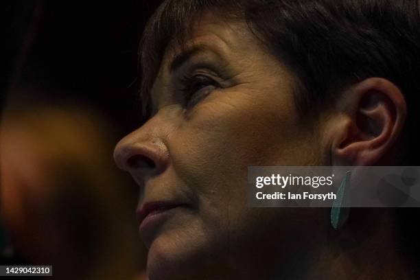 Caroline Lucas MP, Green Party MP for Brighton Pavillion, listens to speeches during the Green Party’s conference at the Harrogate Convention Centre...