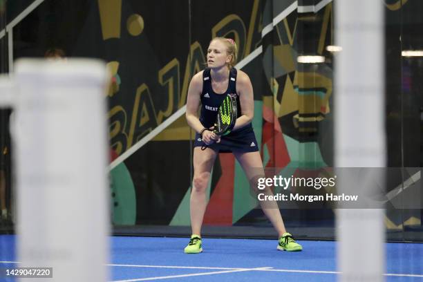 Olivia Smith of Great Britain in action during day one of the XVI World Padel Championships European Qualifying at We Are Padel Derby on September...