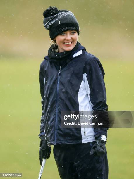 Kathryn Newton the Amewrican actress plays her second shot on sixth hole during Day Two of the Alfred Dunhill Links Championship at Kingsbarns Golf...