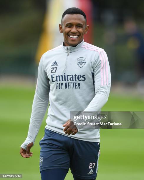 Marquinhos of Arsenal during a training session at London Colney on September 30, 2022 in St Albans, England.