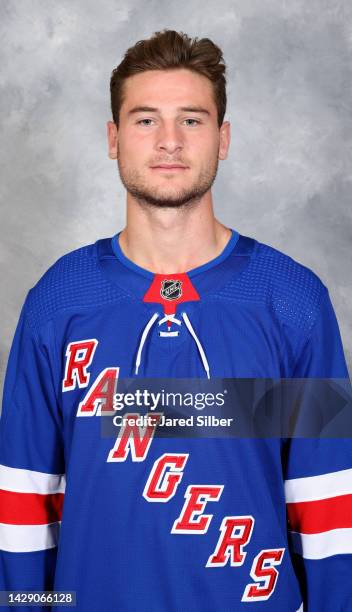 Julien Gauthier of the New York Rangers poses for his official headshot for the 2022-2023 season on September 21, 2022 in White Plains, New York.