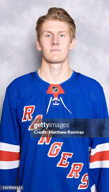 Adam Edstrom of the New York Rangers poses for his official headshot for the 2022-2023 season on September 21, 2022 in White Plains, New York.