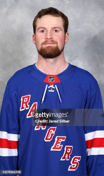 Alexis Lafreniere of the New York Rangers poses for his official headshot for the 2022-2023 season on September 21, 2022 in White Plains, New York.