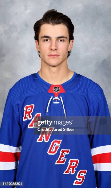 Braden Schneider of the New York Rangers poses for his official headshot for the 2022-2023 season on September 21, 2022 in White Plains, New York.