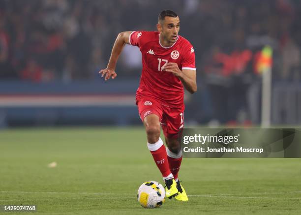 Ellyes Skhiri of Tunisia during the Friendly International match between Brasil and Tunisia at Parc des Princes on September 27, 2022 in Paris,...