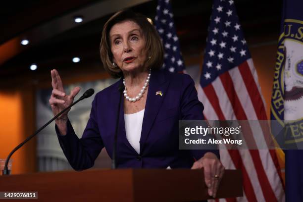 Speaker of the House Rep. Nancy Pelosi speaks during her weekly news conference at the U.S. Capitol on September 30, 2022 in Washington, DC. Speaker...