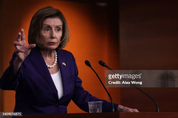 Speaker of the House Rep. Nancy Pelosi speaks during her weekly news conference at the U.S. Capitol on September 30, 2022 in Washington, DC. Speaker...