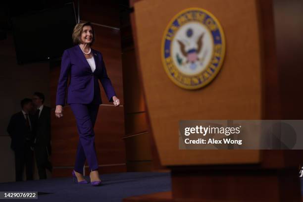 Speaker of the House Rep. Nancy Pelosi arrives at her weekly news conference at the U.S. Capitol on September 30, 2022 in Washington, DC. Speaker...