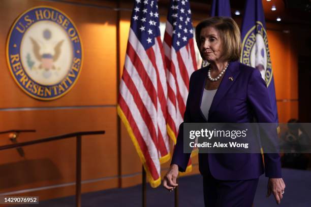 Speaker of the House Rep. Nancy Pelosi leaves after her weekly news conference at the U.S. Capitol on September 30, 2022 in Washington, DC. Speaker...