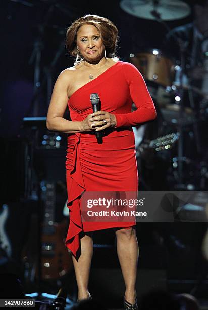 Darlene Love performs on stage during the 27th Annual Rock And Roll Hall Of Fame Induction Ceremony at Public Hall on April 14, 2012 in Cleveland,...