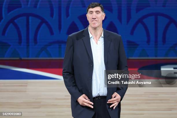 Former NBA player Gheorghe Muresan is seen during the Golden State Warriors v Washington Wizards - NBA Japan Games at the Saitama Super Arena on...