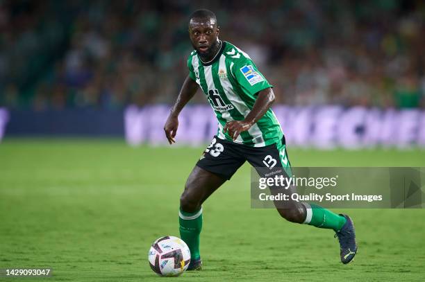 Youssouf Sabaly of Real Betis in action during the LaLiga Santander match between Real Betis and Villarreal CF at Estadio Benito Villamarin on...