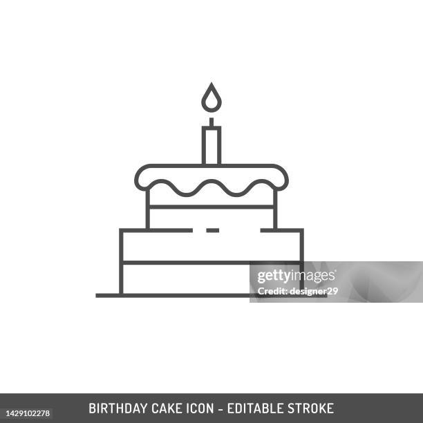 birthday cake editable stroke icon. - birthday-balloons-white-background stock illustrations