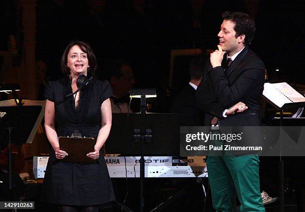 Comedian Rachel Dratch and host John Tartaglia perform at The New York Pops Present "Jim Henson's Musical World" at Carnegie Hall on April 14, 2012...