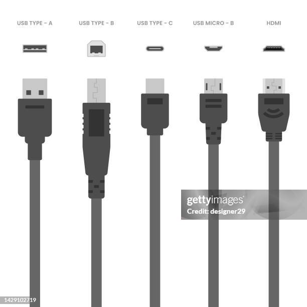 stockillustraties, clipart, cartoons en iconen met usb cable icon set. - usb cable