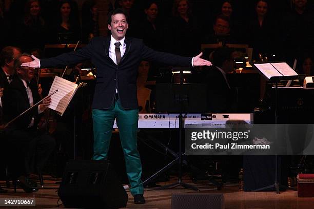 Host John Tartaglia performs during The New York Pops Present "Jim Henson's Musical World" at Carnegie Hall on April 14, 2012 in New York City.