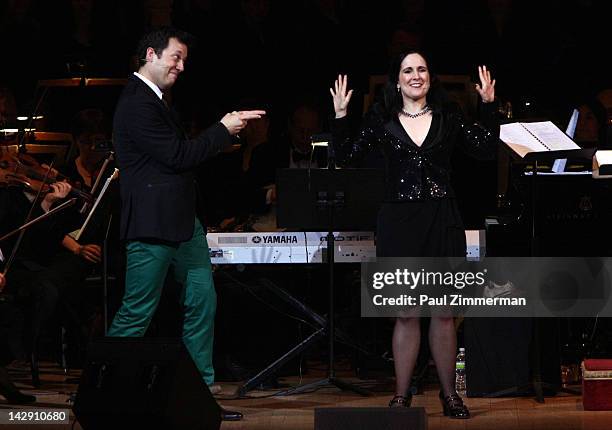 Host John Tartaglia and actress/pupeteer Stephanie D'Abruzzo perform during The New York Pops Present "Jim Henson's Musical World" at Carnegie Hall...