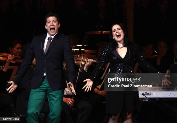 Host John Tartaglia and actress/pupeteer Stephanie D'Abruzzo perform during The New York Pops Present "Jim Henson's Musical World" at Carnegie Hall...