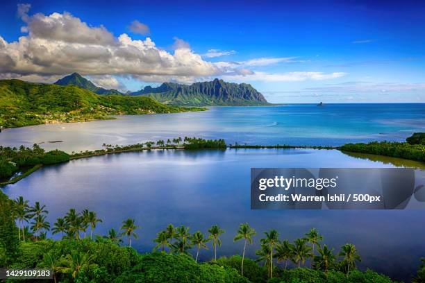 scenic view of sea against sky,kaneohe,hawaii,united states,usa - oahu stock pictures, royalty-free photos & images