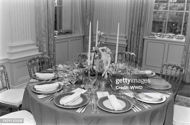 Table settings are seen during an event at the White House in Washington, D.C., on December 7, 1983.