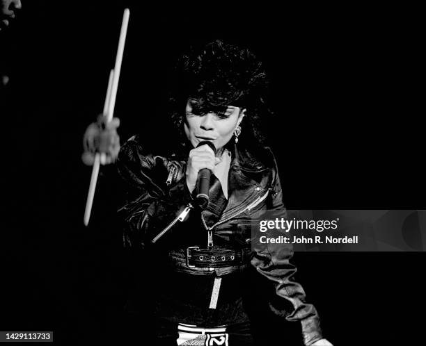 American singer and actress Lisa Lisa, of the urban contemporary band Lisa Lisa and Cult Jam, performs on stage during a concert on November 5, 1987...