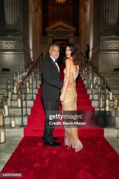 Amal Clooney and George Clooney attend the Clooney Foundation For Justice Inaugural Albie Awards at New York Public Library on September 29, 2022 in...