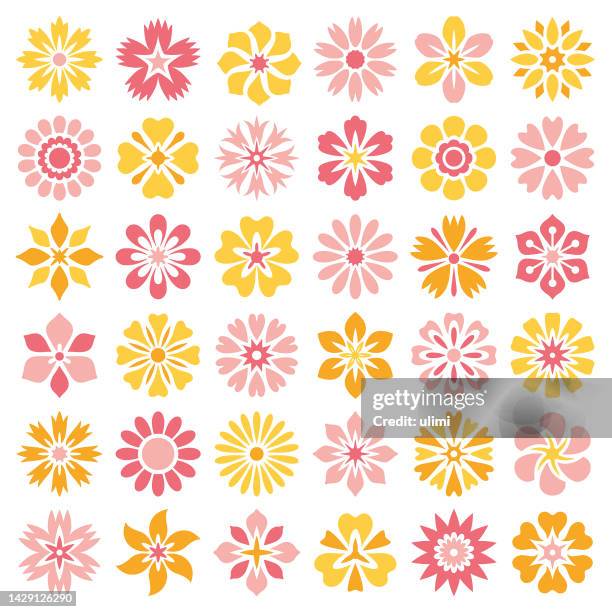 illustrazioni stock, clip art, cartoni animati e icone di tendenza di set di icone fiore - edelweiss