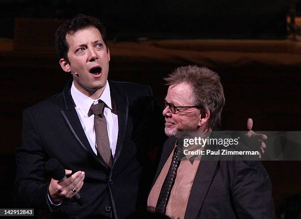 Host John Tartaglia and musician Paul Williams perform at The New York Pops Present "Jim Henson's Musical World" at Carnegie Hall on April 14, 2012...