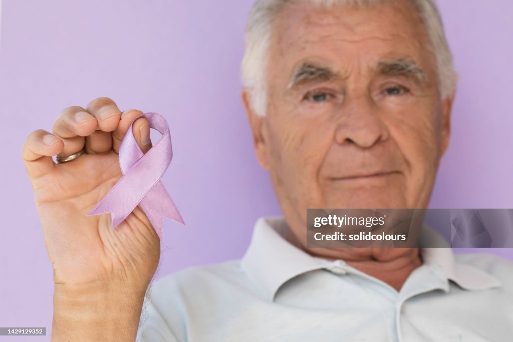 Senior Man Purple Awareness Ribbon