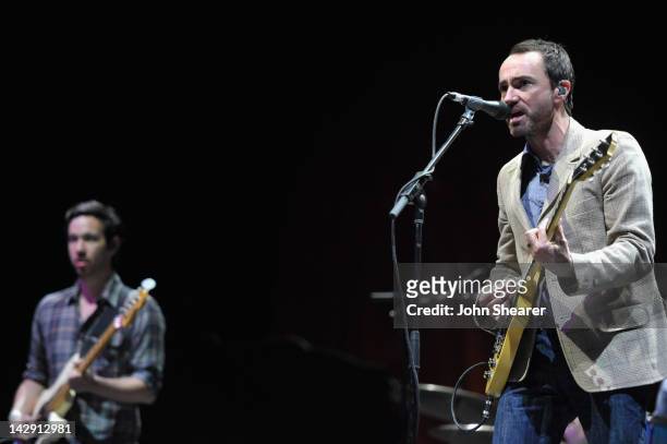 Musicians Yuuki Matthews and James Mercer of The Shins perform during Day 2 of the 2012 Coachella Valley Music & Arts Festival held at the Empire...