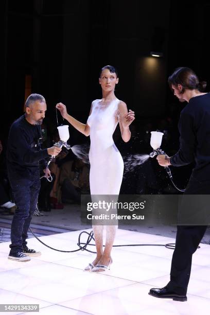 Bella Hadid walks the runway during the Coperni Womenswear Spring/Summer 2023 show as part of Paris Fashion Week on September 30, 2022 in Paris,...