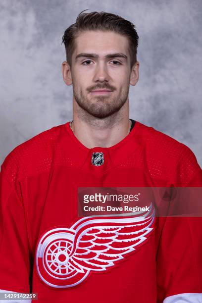 Filip Zadina of the Detroit Red Wings poses for his official headshot for the 2022-2023 season at Center Ice Arena on September 21, 2022 in Traverse...