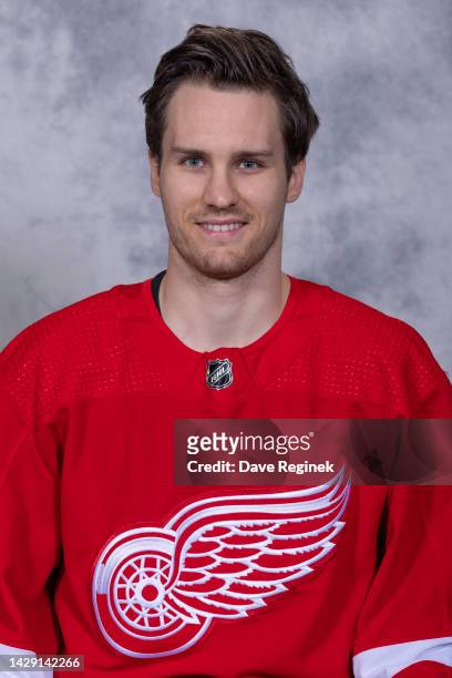 Pius Suter of the Detroit Red Wings poses for his official headshot for the 2022-2023 season at Center Ice Arena on September 21, 2022 in Traverse...