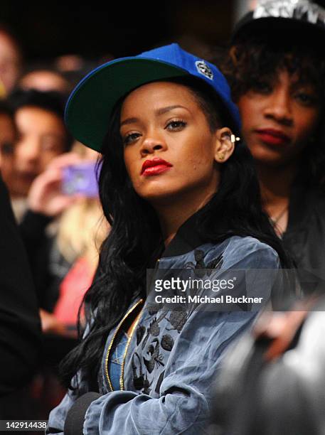 Singer Rihanna attends David Guetta performance during Day 2 of the 2012 Coachella Valley Music & Arts Festival held at the Empire Polo Club on April...