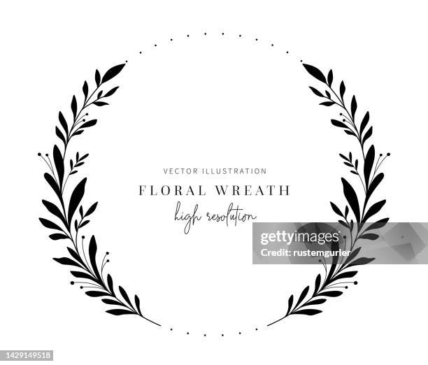 ilustrações de stock, clip art, desenhos animados e ícones de hand drawn floral wreath, floral wreath with leaves for wedding invitation. - coroa de louro