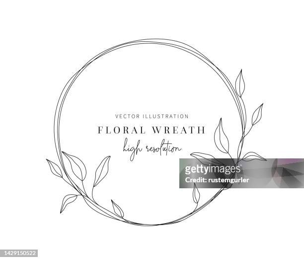 hand drawn floral wreath, floral wreath with leaves for wedding invitation. - flower detail leaf white stock illustrations