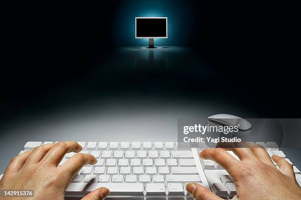 lcd monitor and keyboard - computer monitor and keyboard stock pictures, royalty-free photos & images