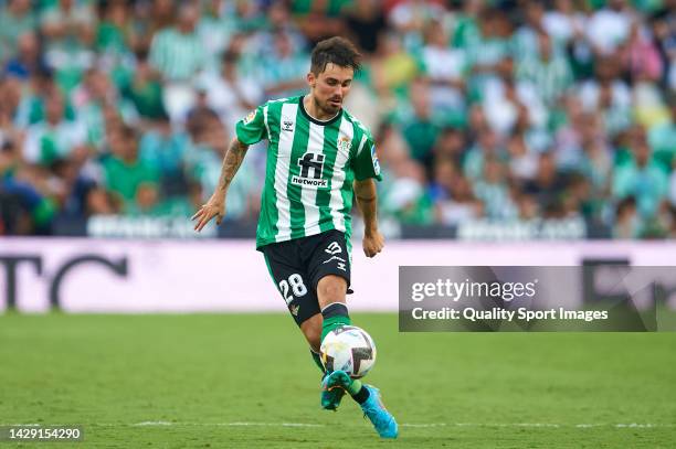 Rodri of Real Betis controls the ball during the LaLiga Santander match between Real Betis and Girona FC at Estadio Benito Villamarin on September...