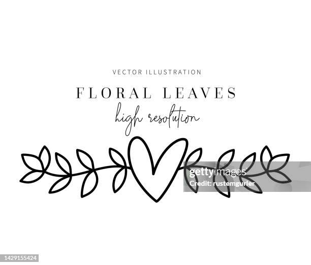 hand drawn floral leaves, floral leaves for wedding invitation. - spring flowers outline stock illustrations