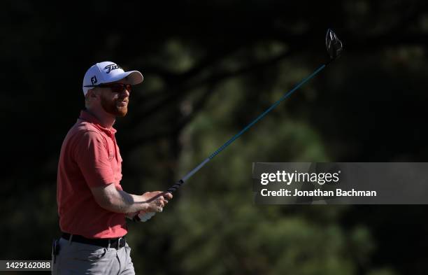Anders Albertson of the United States plays his shot from the eighth tee during the second round of the Sanderson Farms Championship at The Country...