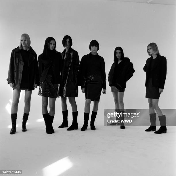 Models Emma Balfour, Janine Giddings, Michele Hicks, Natane Boudreau and Stella Tennant in a group shoot for Calvin Klein's bridge sportswear line.