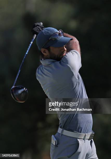 Aaron Rai of England plays his shot from the ninth tee during the second round of the Sanderson Farms Championship at The Country Club of Jackson on...