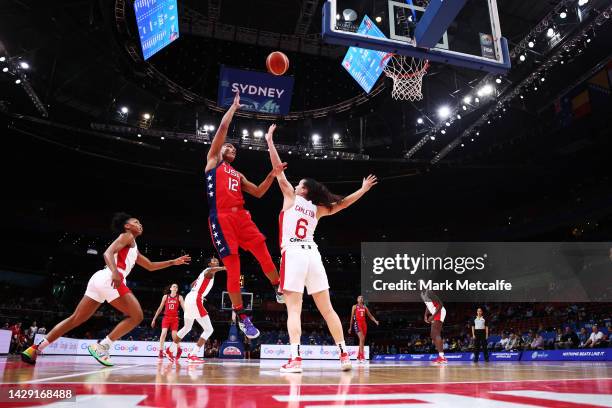 Alyssa Thomas of the United States shoots during the 2022 FIBA Women's Basketball Semi Final match between Canada and USA at Sydney Superdome, on...