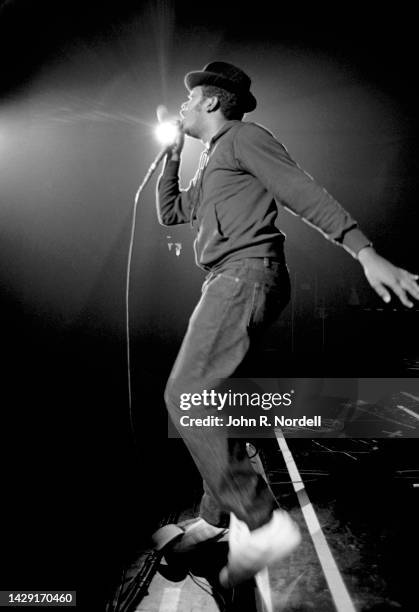 American rapper, producer, DJ and television personality Joseph "Run" Simmons, of the American hip hop group Run-D.M.C, sings on stage during the...