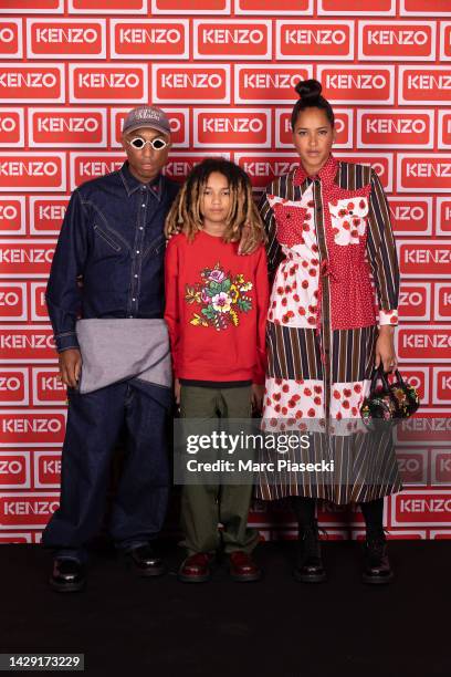 Pharrell Williams, Rocket Ayer Williams and Helen Lasichanh attend the Kenzo Party as part of Paris Fashion Week on September 30, 2022 in Paris,...