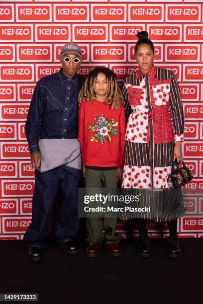 Pharrell Williams, Rocket Ayer Williams and Helen Lasichanh attend the Kenzo Party as part of Paris Fashion Week on September 30, 2022 in Paris,...